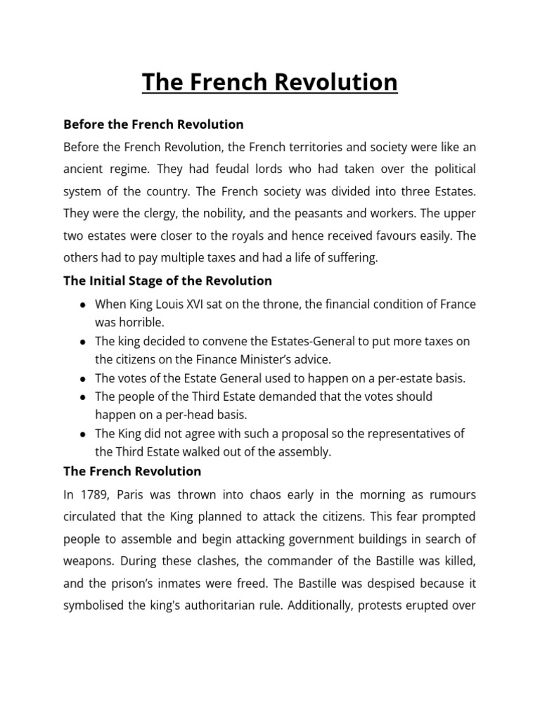 The French Revolution Revision Notes Class 9 NCERT | PDF