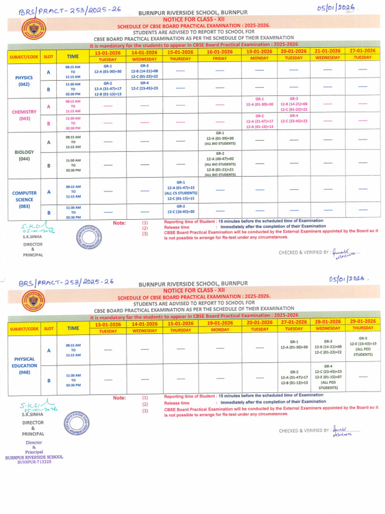 Cbse Board Practical Exam 2025-26 For Class-Xii Science | PDF