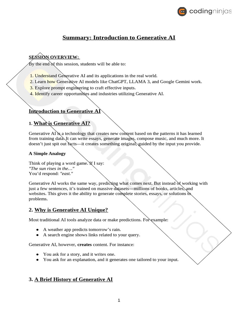 Summary - Introduction To Generative AI | PDF | Artificial Intelligence ...