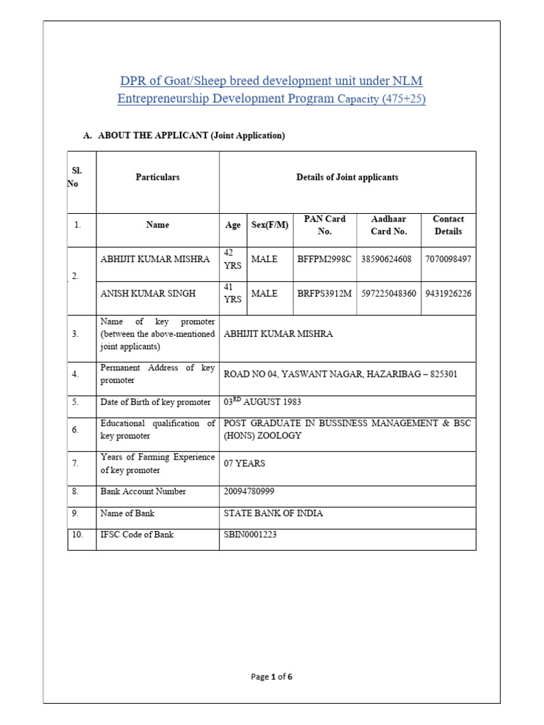 DPR of Goat/Sheep Breed Development Unit Under NLM Entrepreneurship ...