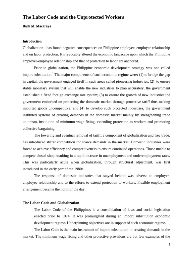 Labor Code & Unprotected Workers Macaraya | PDF | Employment | Labour Law