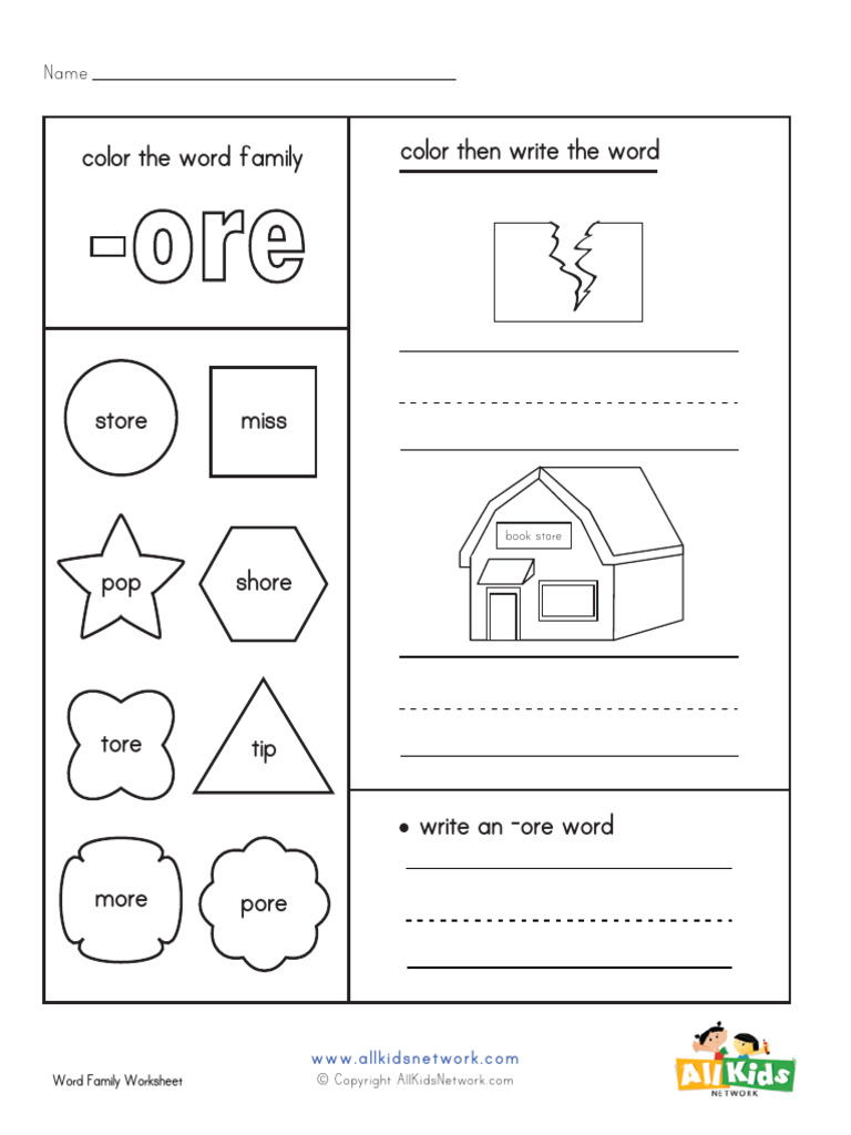 Word Family Worksheet Ore | PDF