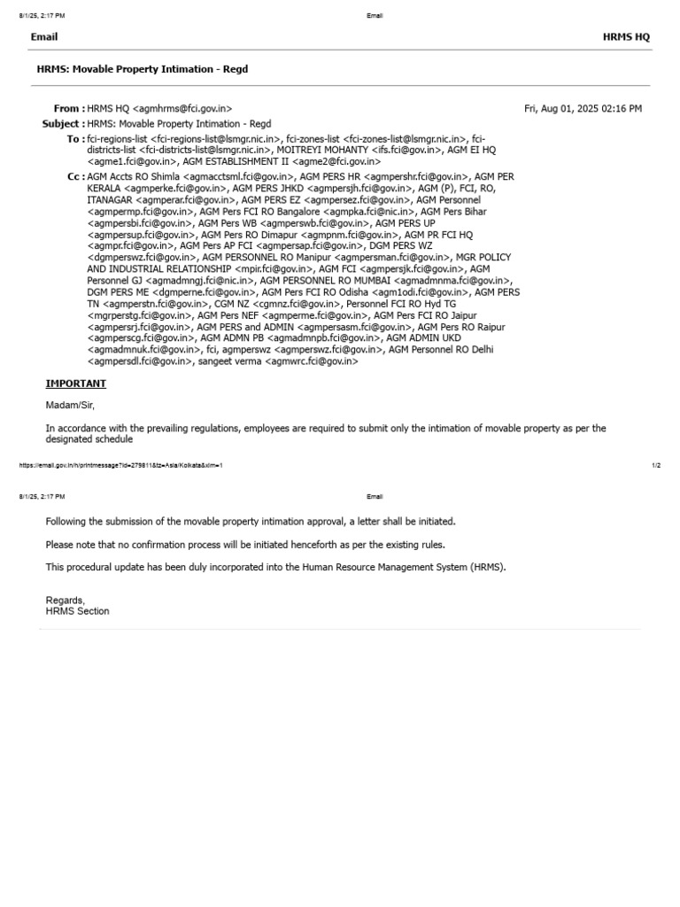 Movable Property Intimation Reg | PDF | Labor | Industrial Relations