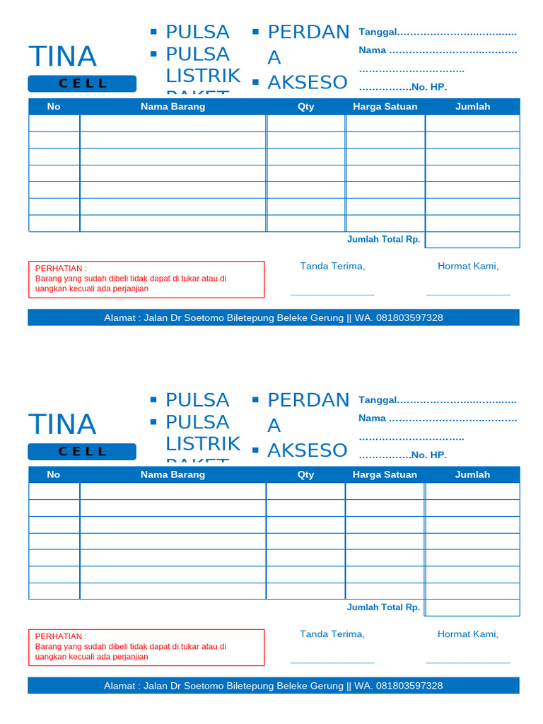 07 Contoh Nota Toko HP Atau Pulsa (WWW - Enkosa.com) | PDF