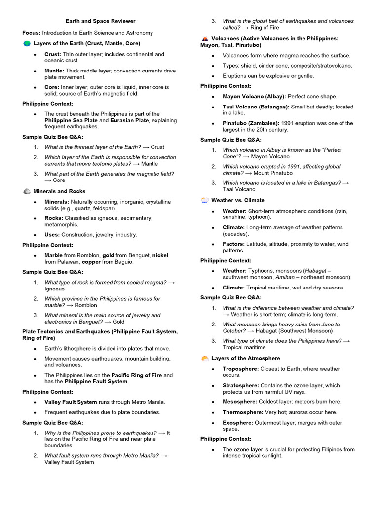 Earth and Space Reviewer | PDF | Planets | Volcano