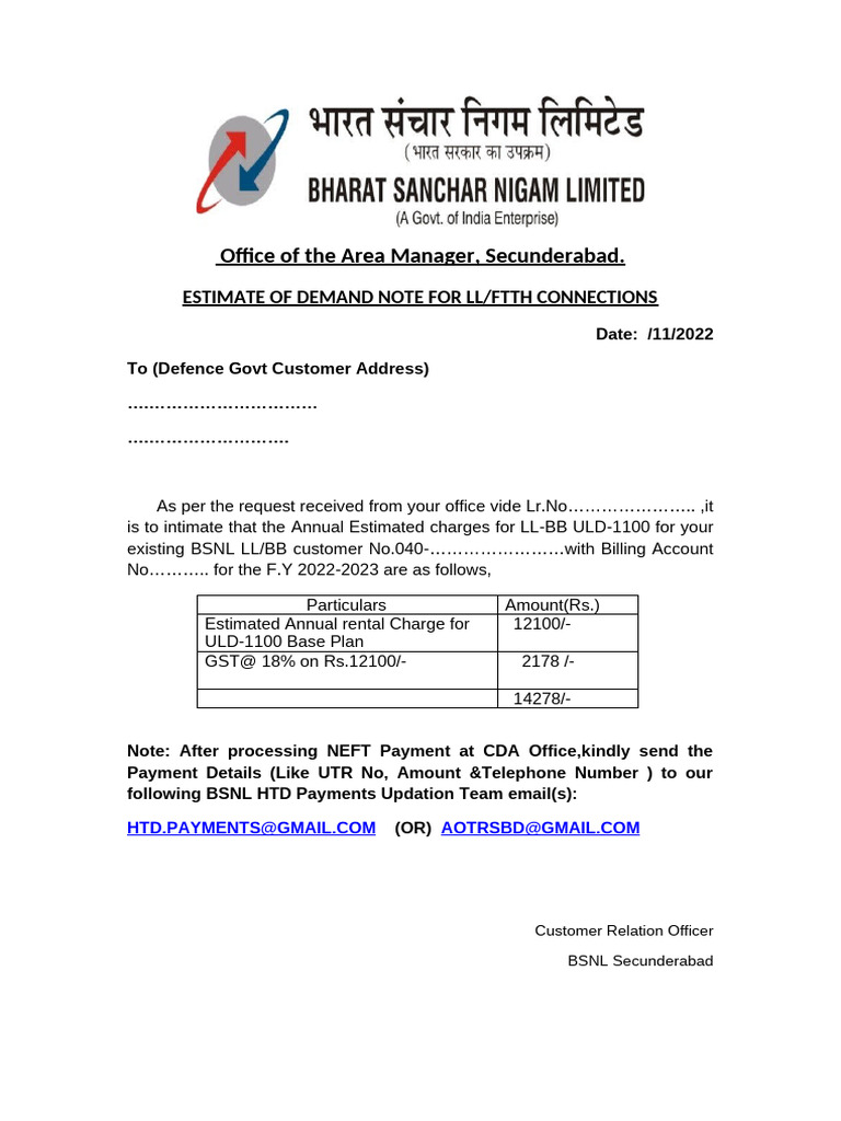 Estimated Demand Note Proforma | PDF