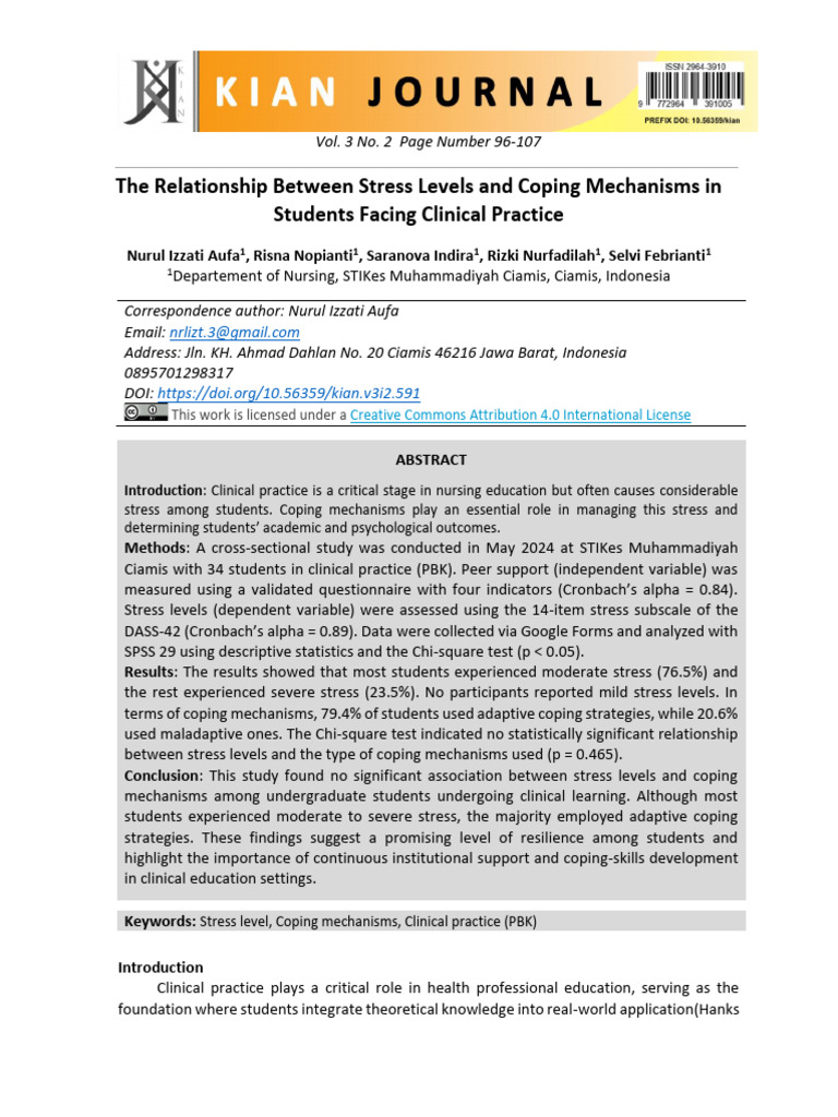 The Relationship Between Stress Levels and Coping Mechanisms in ...