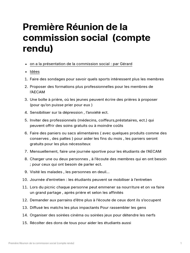 Premire Runion de La Commission Social (Compte Rendu) | PDF