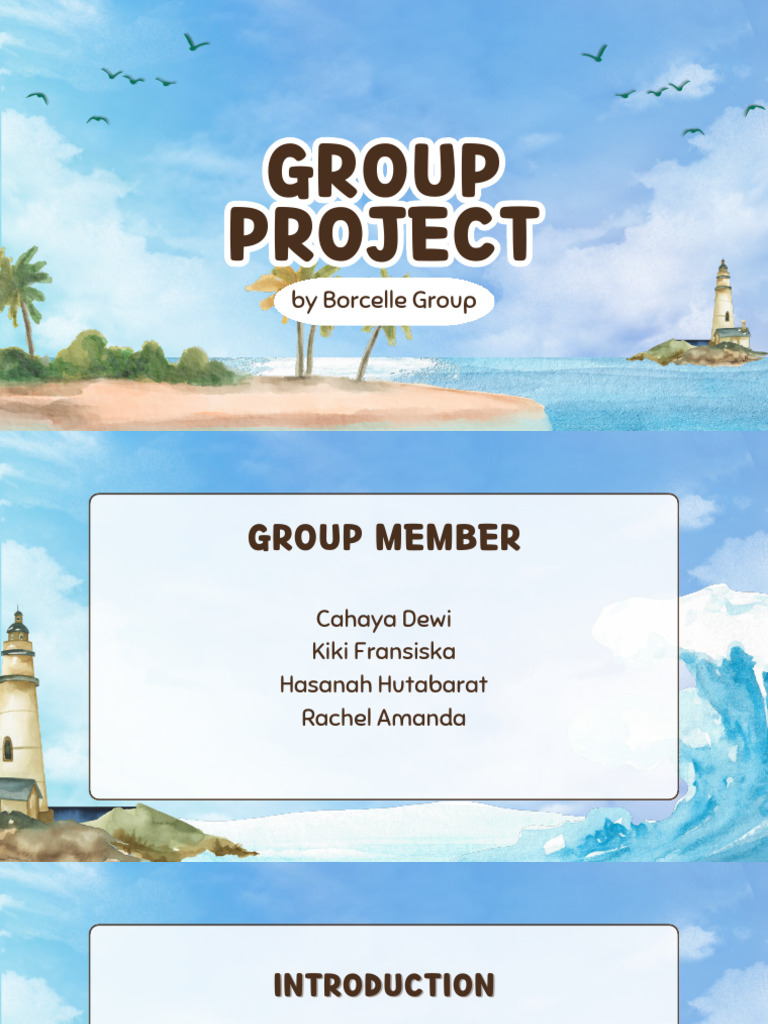 Blue White and Brown Beach Watercolor Group Project Presentation | PDF