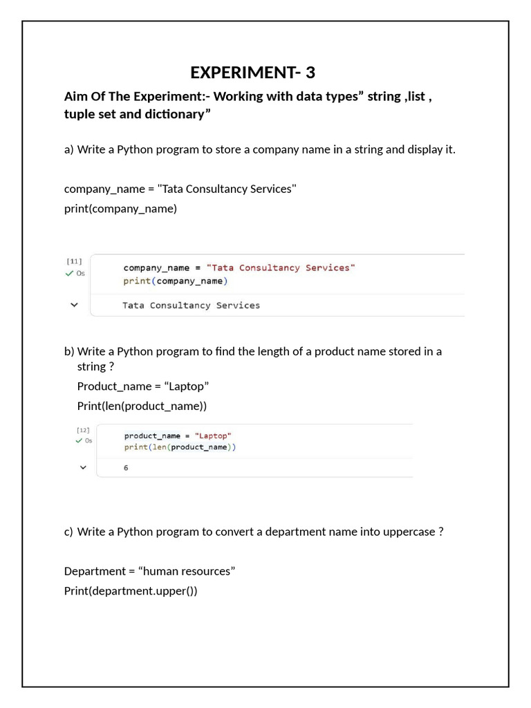 Experiment 1 Python | PDF