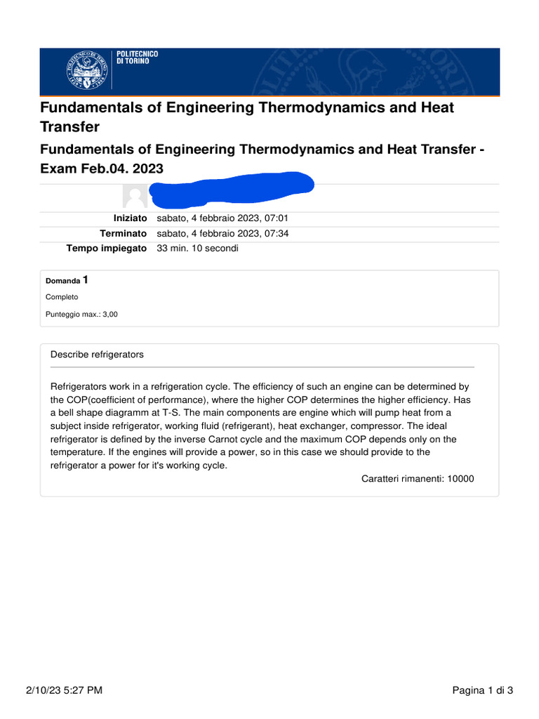 Fet Exam 2023 3 | PDF | Heat | Chemical Engineering