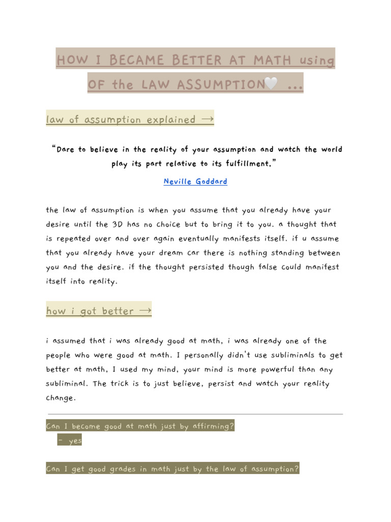 How I Became Better at Math Using of The Law Assumption | PDF | Thought ...