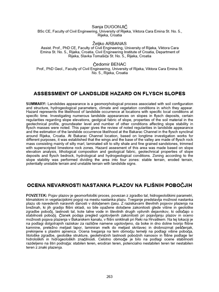 Assessment of Landslide Hazard On Flysch | PDF | Landslide | Erosion
