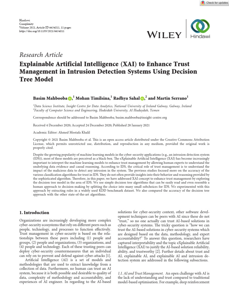 Complexity - 2021 - Mahbooba - Explainable Artificial Intelligence XAI ...