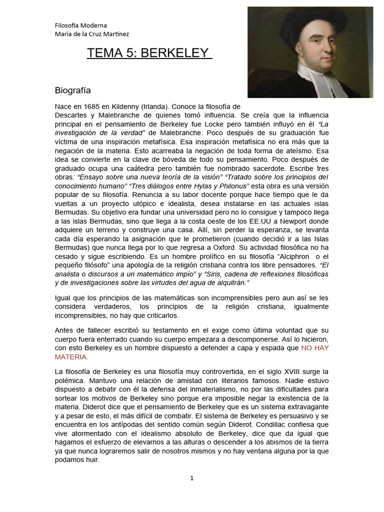 T5 - Berkeley | PDF | Teoría de sustancias | Realidad