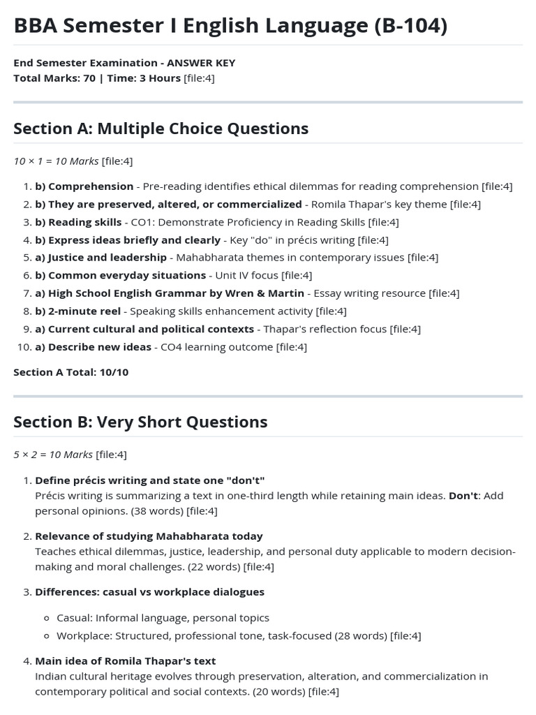 Section A: Multiple Choice Questions: 10 × 1 10 Marks | PDF | Human ...