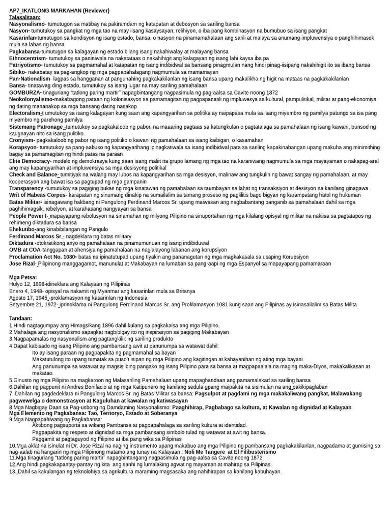 Hand Outs Ap7 q3 Reviewer | PDF