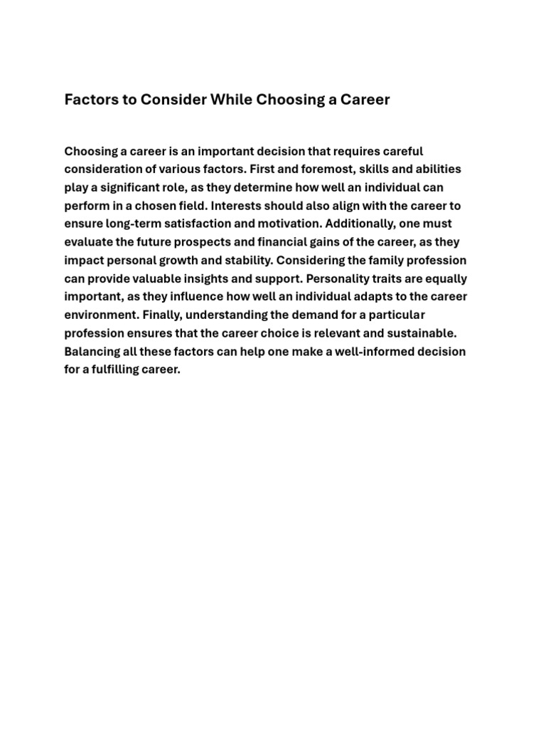 Factors To Consider While Choosing A Career | PDF