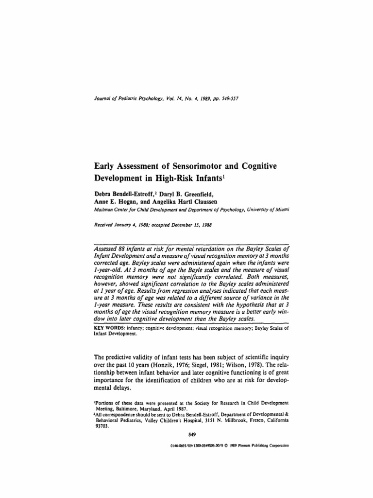 Bendell-Estroff Et Al., 1989 | PDF | Child Development | Prenatal ...
