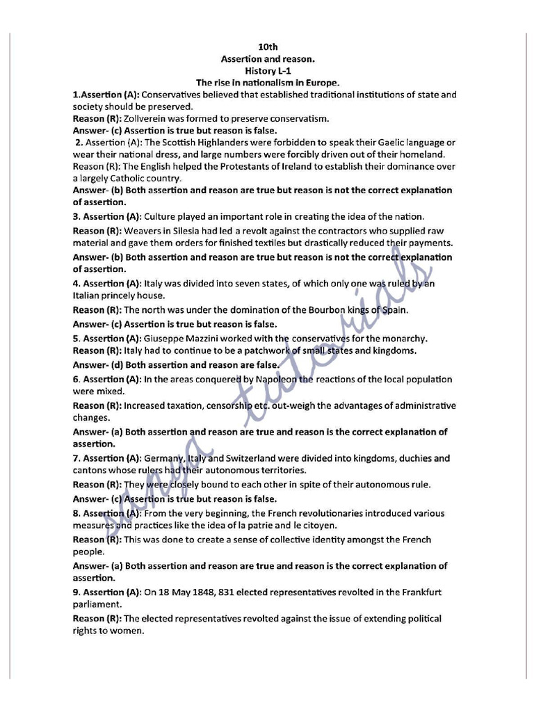 Class 10 MCQs Sanya Tutorials | PDF