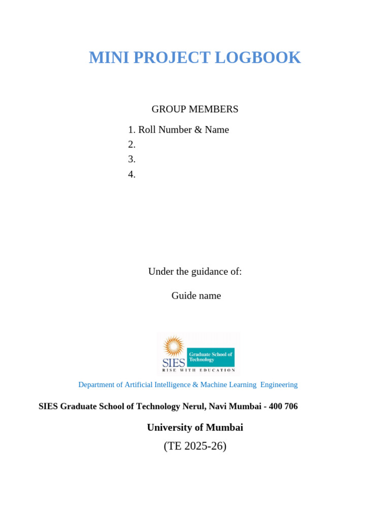 Mini Project LogBook - AIML - 2025-26 | PDF | Engineering | Artificial ...