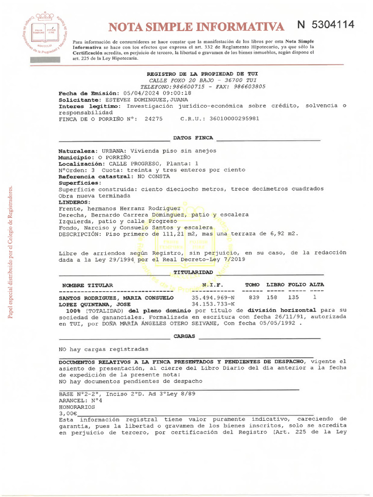 Nota Simple Vivienda | PDF