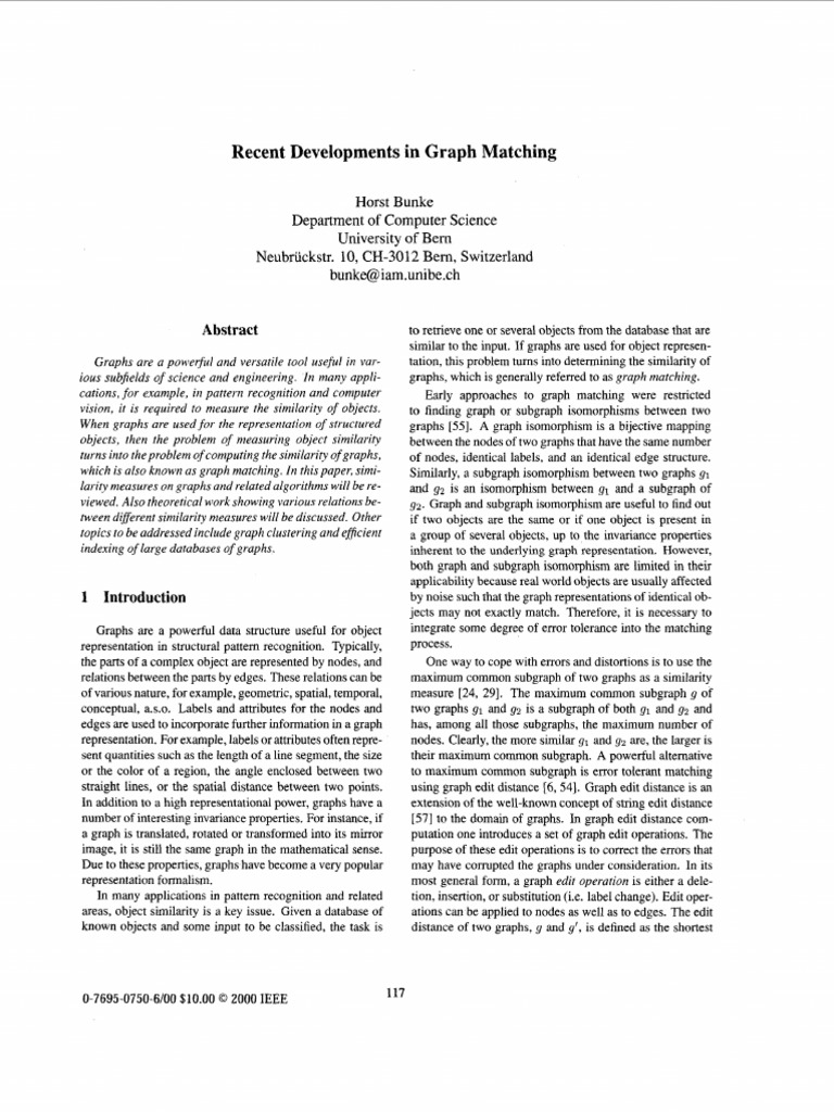 ICPR 2000 - Recent Developments in Graph Matching | PDF | Vertex (Graph ...