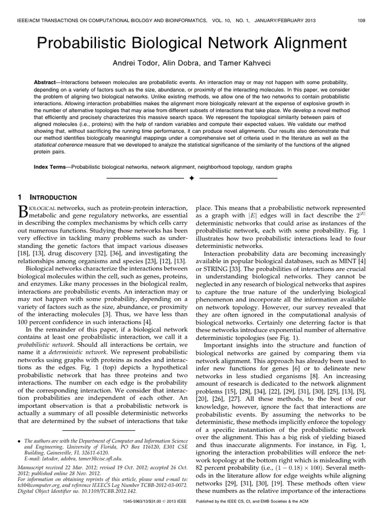 Probabilistic Biological Network Alignment | PDF | Matrix (Mathematics ...