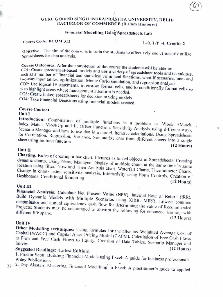 Financial Modeling Syllabus - Bcom Hons | PDF
