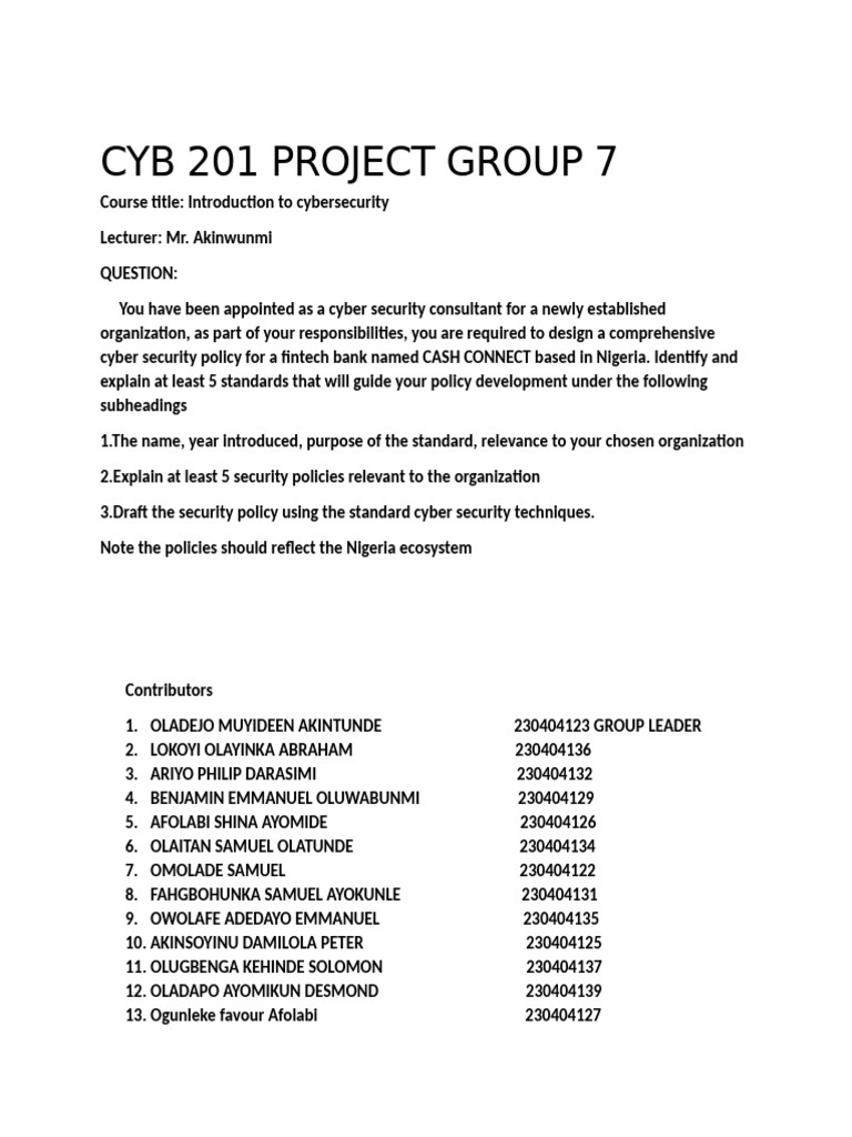 Cyb 201 Project Group 7 | PDF | Information Security | Security