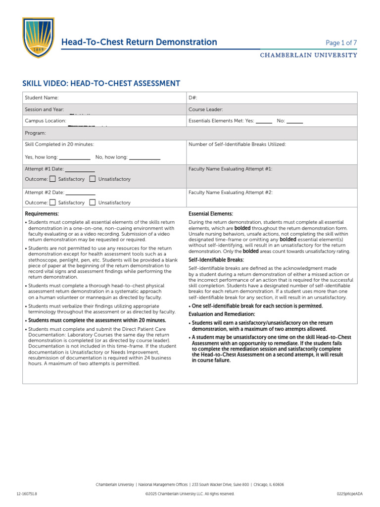 Head-to-Chest Assessment Demonstration Checklist | PDF | Heart | Aorta