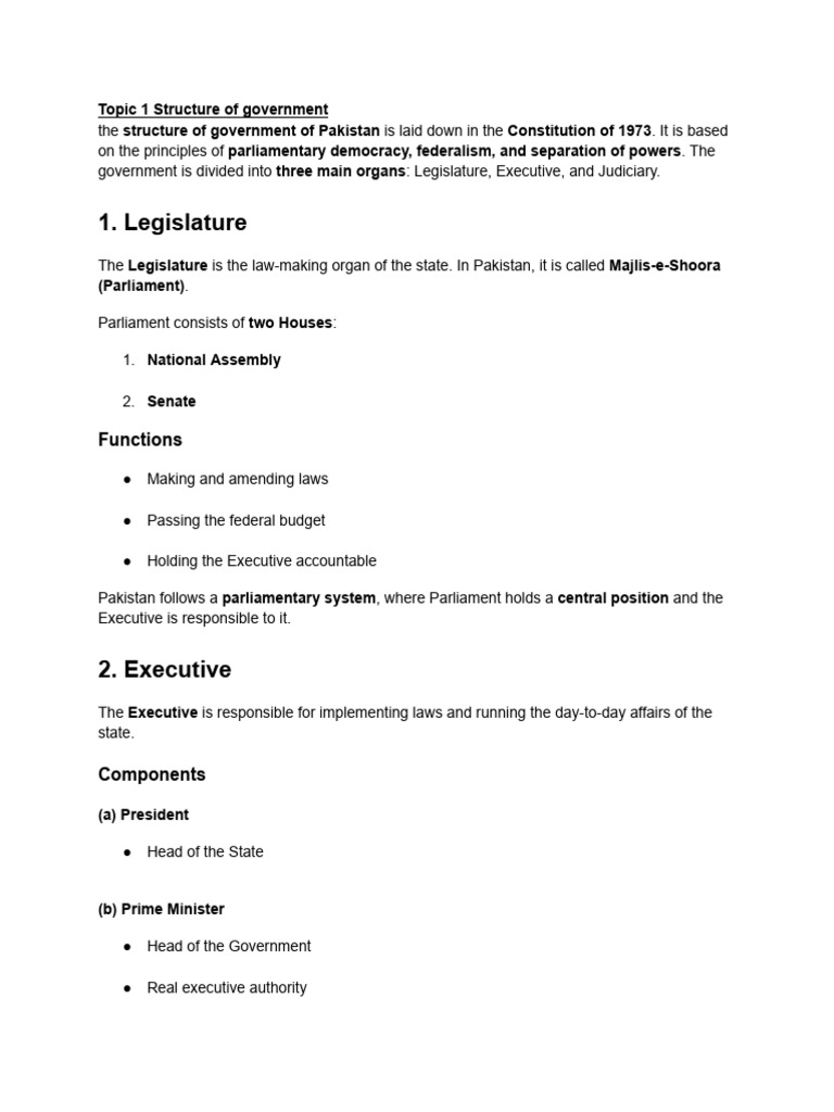 Topic 1 Structure of Government | PDF | Zulfikar Ali Bhutto | Pakistan