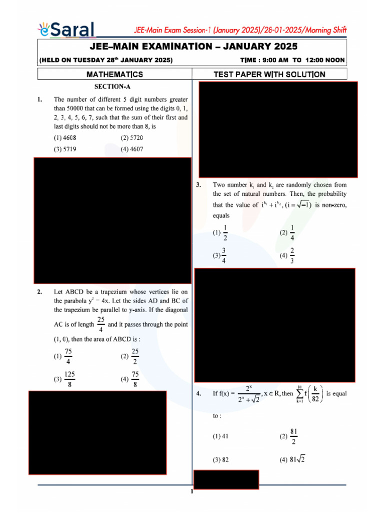 JEE Main 2025 Question Paper | PDF | Triangle | Elementary Geometry