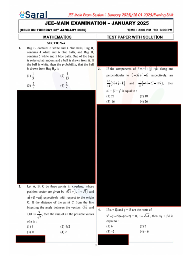 JEE Main 2025 Question Paper | PDF | Rational Number | Euclidean Geometry