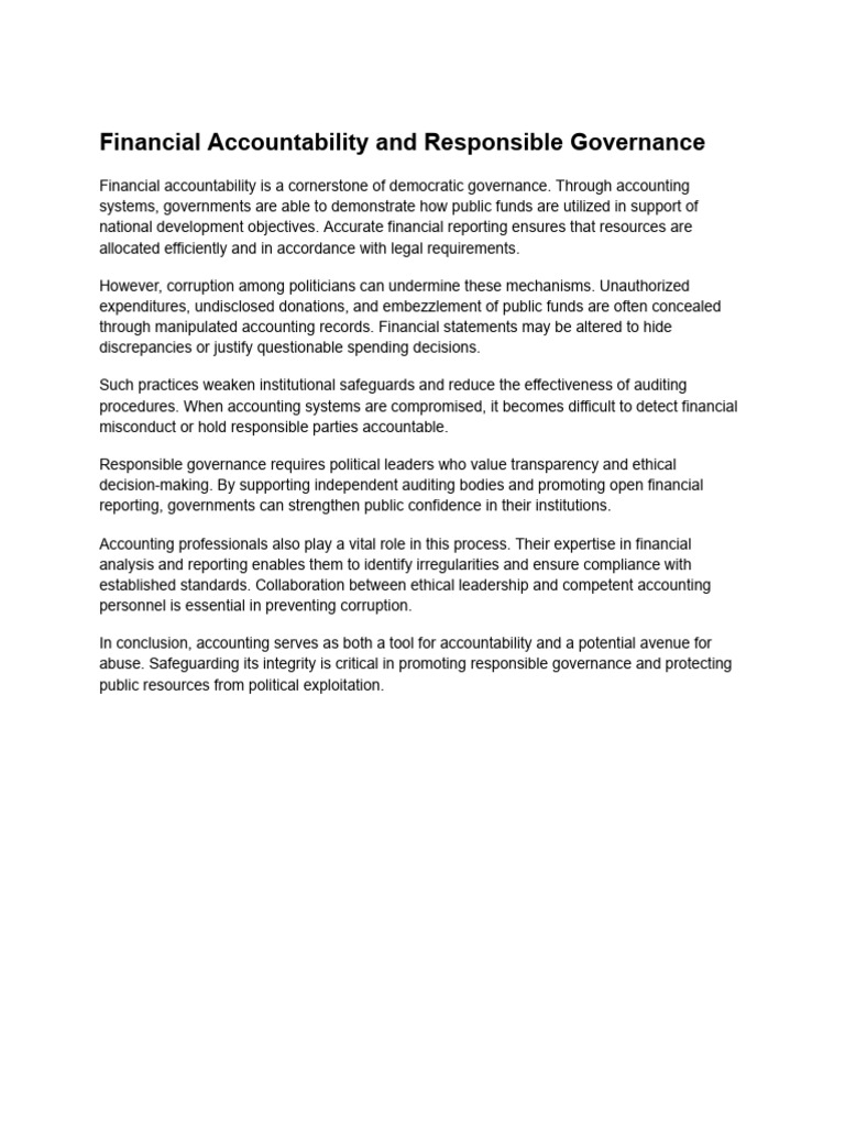 Financial Accountability and Responsible Governance | PDF