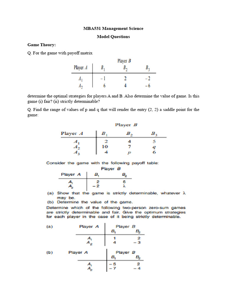 MBA531 Management Science Model Questions 1 | PDF | Percentage | Matrix ...