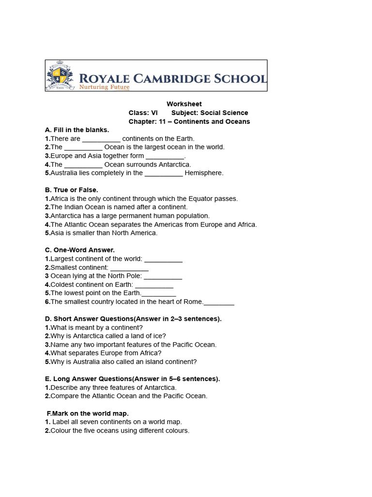 Grade 6 SST Worksheet 2 | PDF