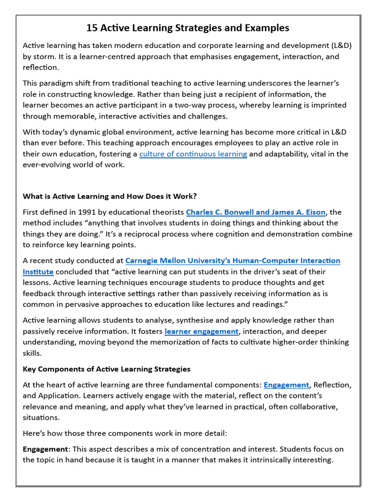 15 Active Learning Strategies | PDF | Learning | Critical Thinking