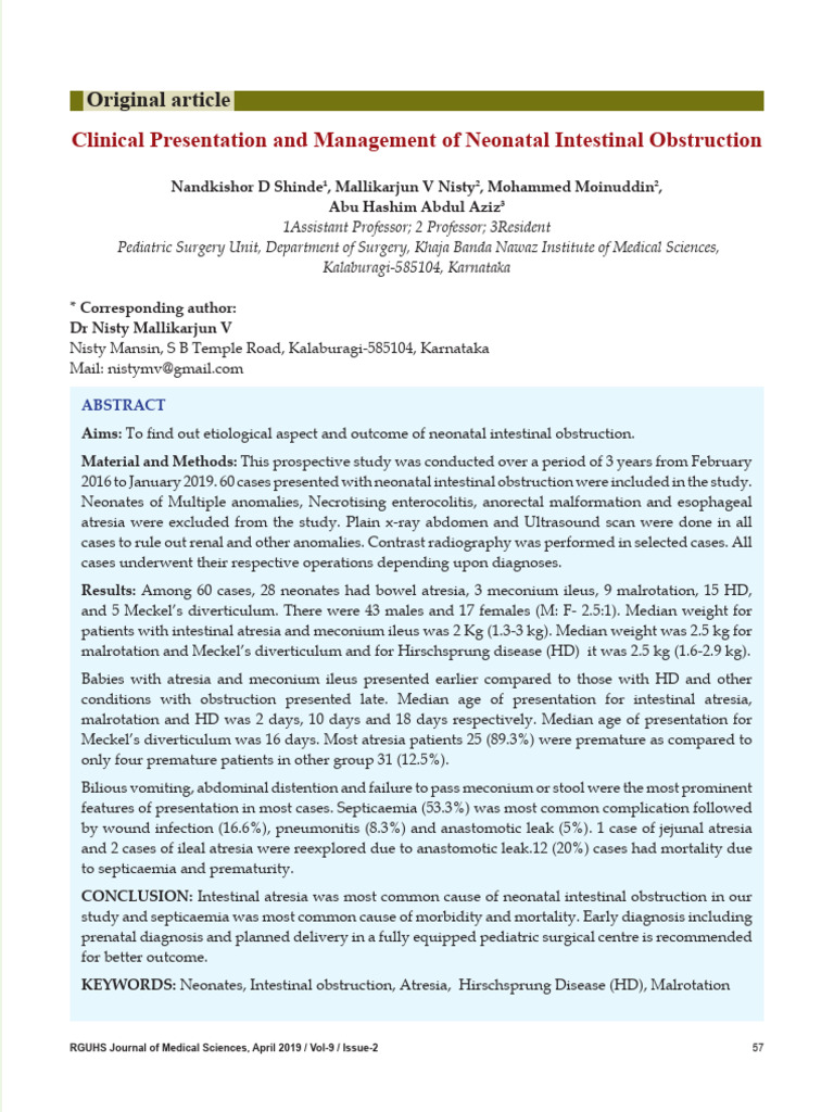 Clinical Presentation and Management of Neonatal Intestinal Obstruction ...