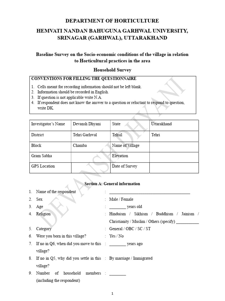 Household Survey Questionnaire | PDF | Fruit Preserves | Horticulture