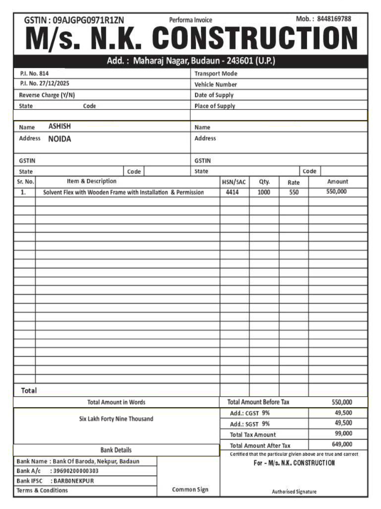Performa Invoice No 814 | PDF