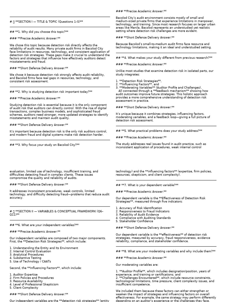 Defense Questions and Answers | PDF | Audit | Internal Control