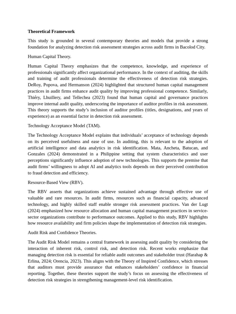 Theoretical and Conceptual Framework | PDF | Audit | Risk Assessment