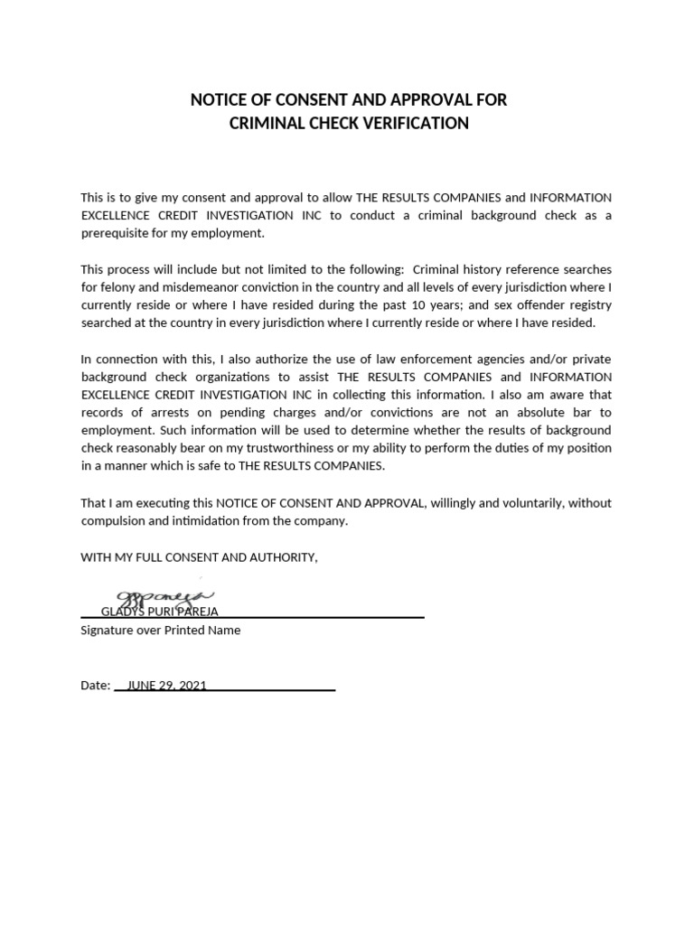 Notice of Consent For Background Check | PDF