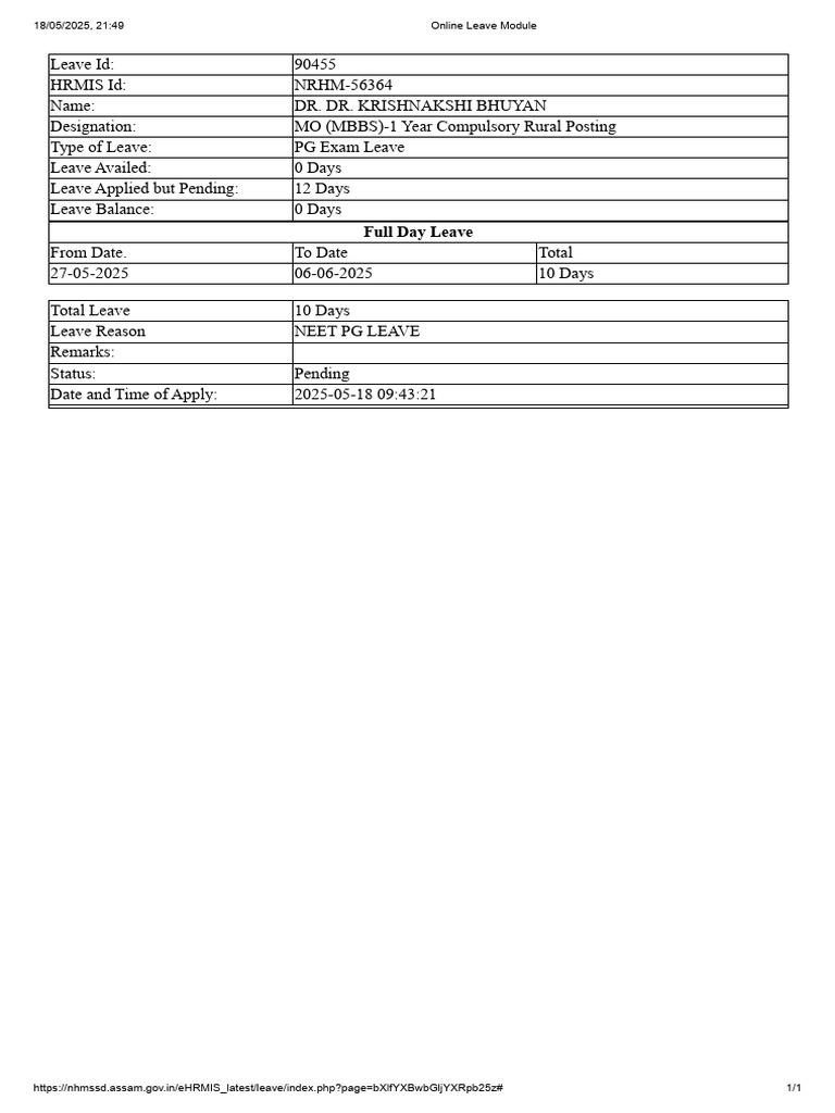 Online Leave Module | PDF