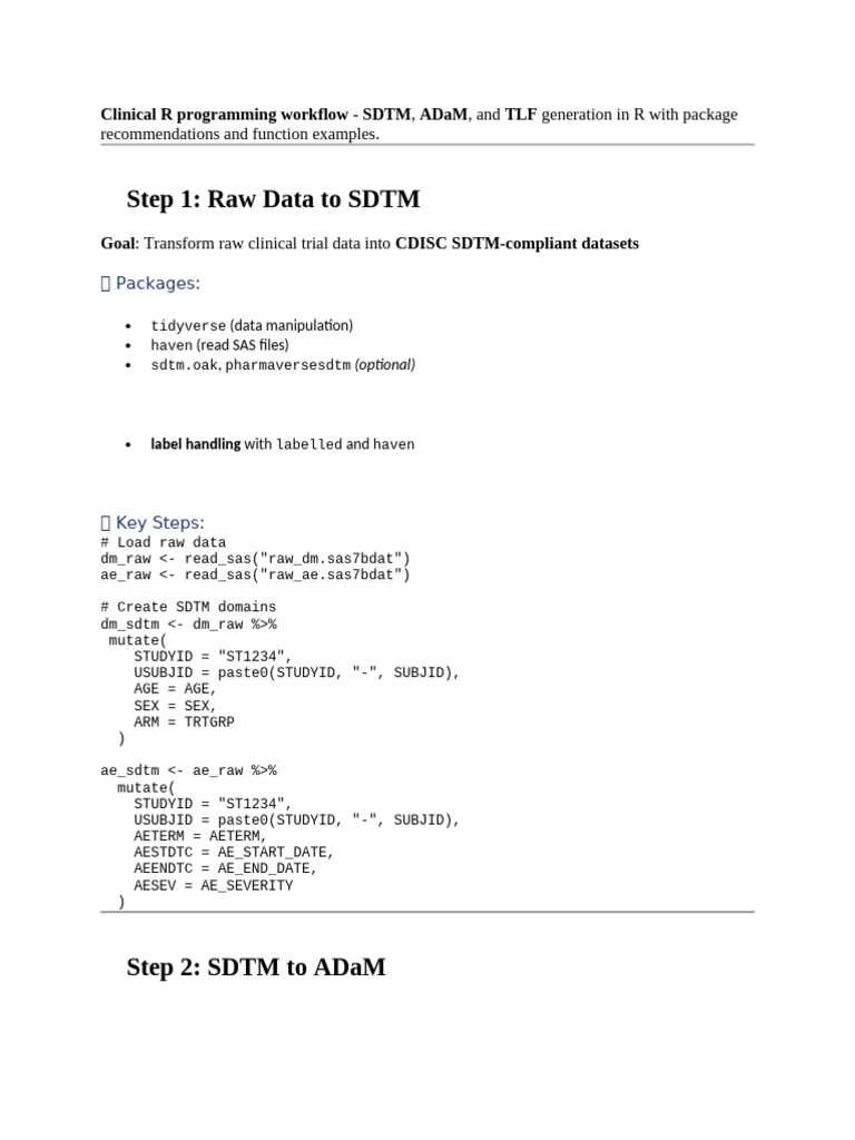 Step 1: Raw Data To SDTM: Clinical R Programming Workflow SDTM Adam TLF ...