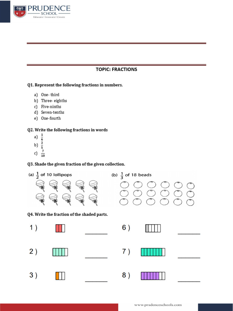 G3 Math Fractions Practice Worksheet and Ans Key | PDF