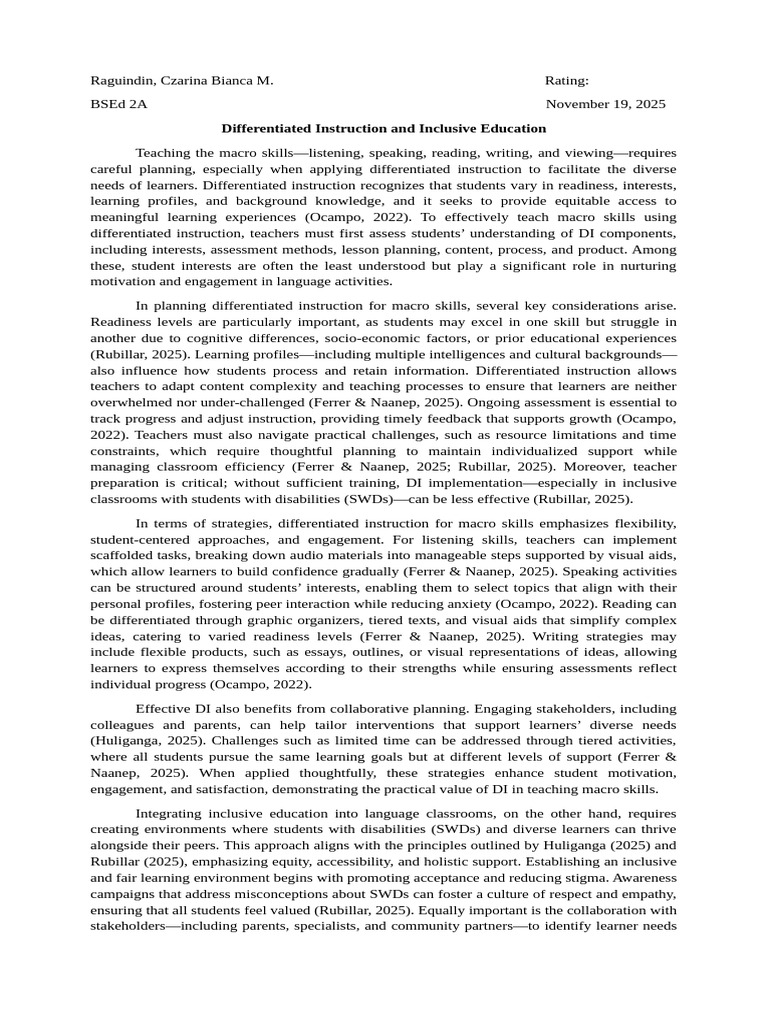 Differentiated Instruction and Inclusive Education | PDF ...