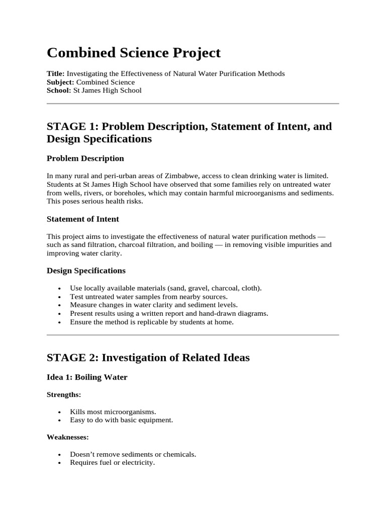 Combined Science Project | PDF | Water Purification | Water