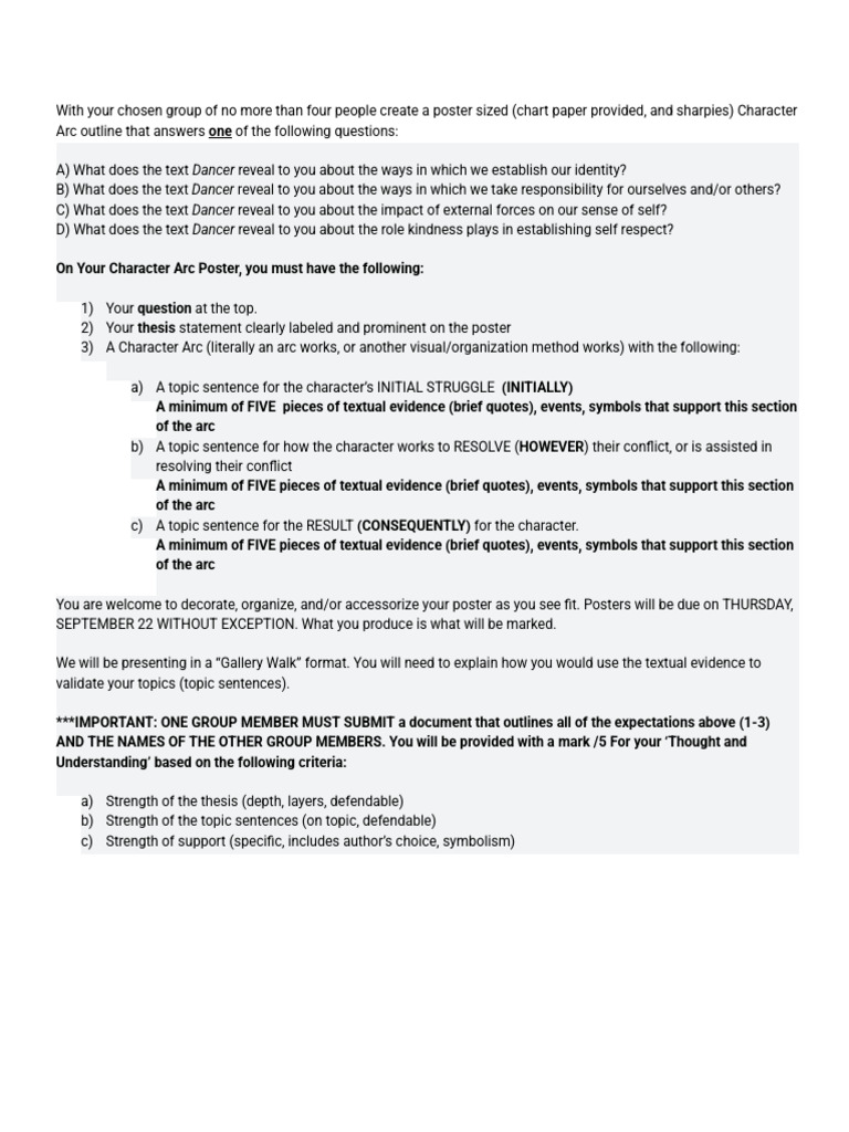Dancer Character Arc Project | PDF